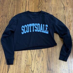 Black Cropped long sleeve with Blue Lettering